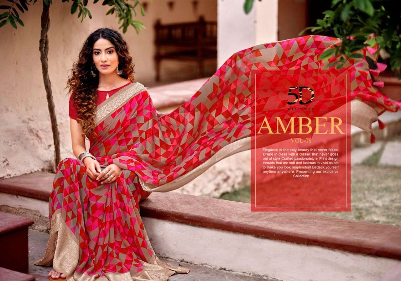 5d designer amber vol 8 series 11521-11528 georgette jacquard border saree