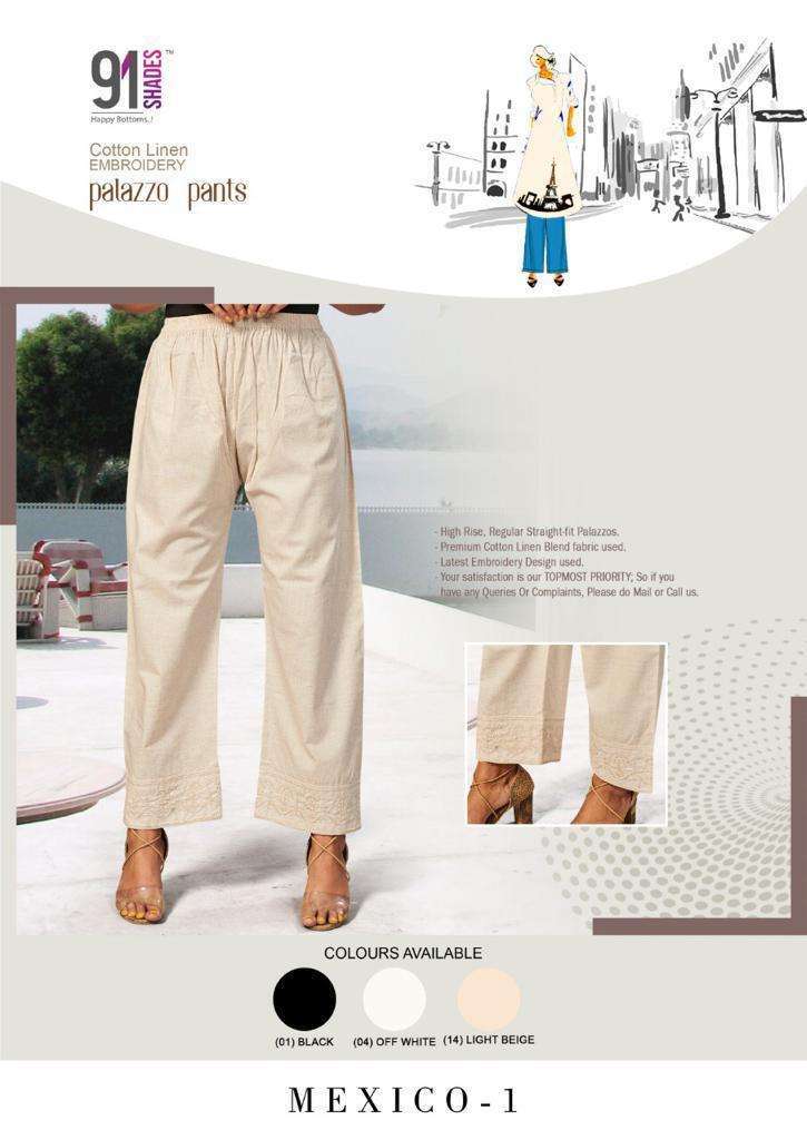 91shades mexico cotton linen embroidery work palazzo pants 
