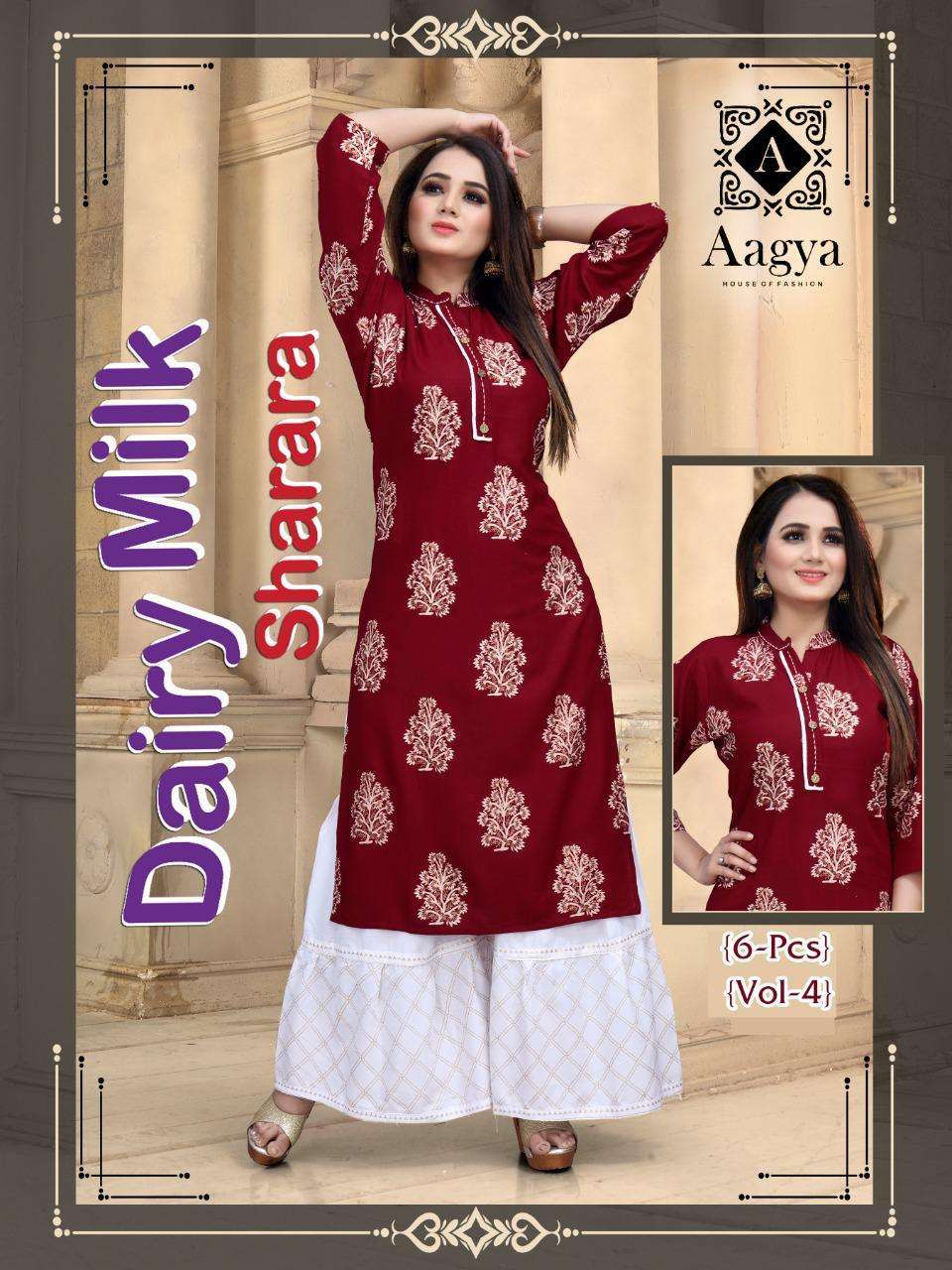 aagya dairy milk sharara vol 4 series 01-08 14 Kg Rayon kurti with sharara