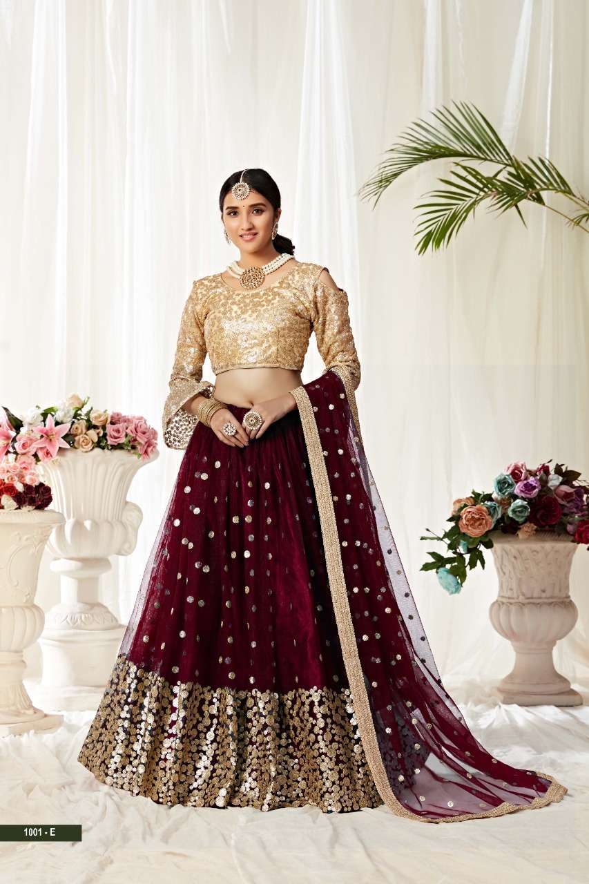 AAWIYA PRESENT AGNILEKHA 101 COLORS BUTTERFULLY NET EMBROIDERED SEMI STITCHED BRIDAL LEHENGA COLLECTION