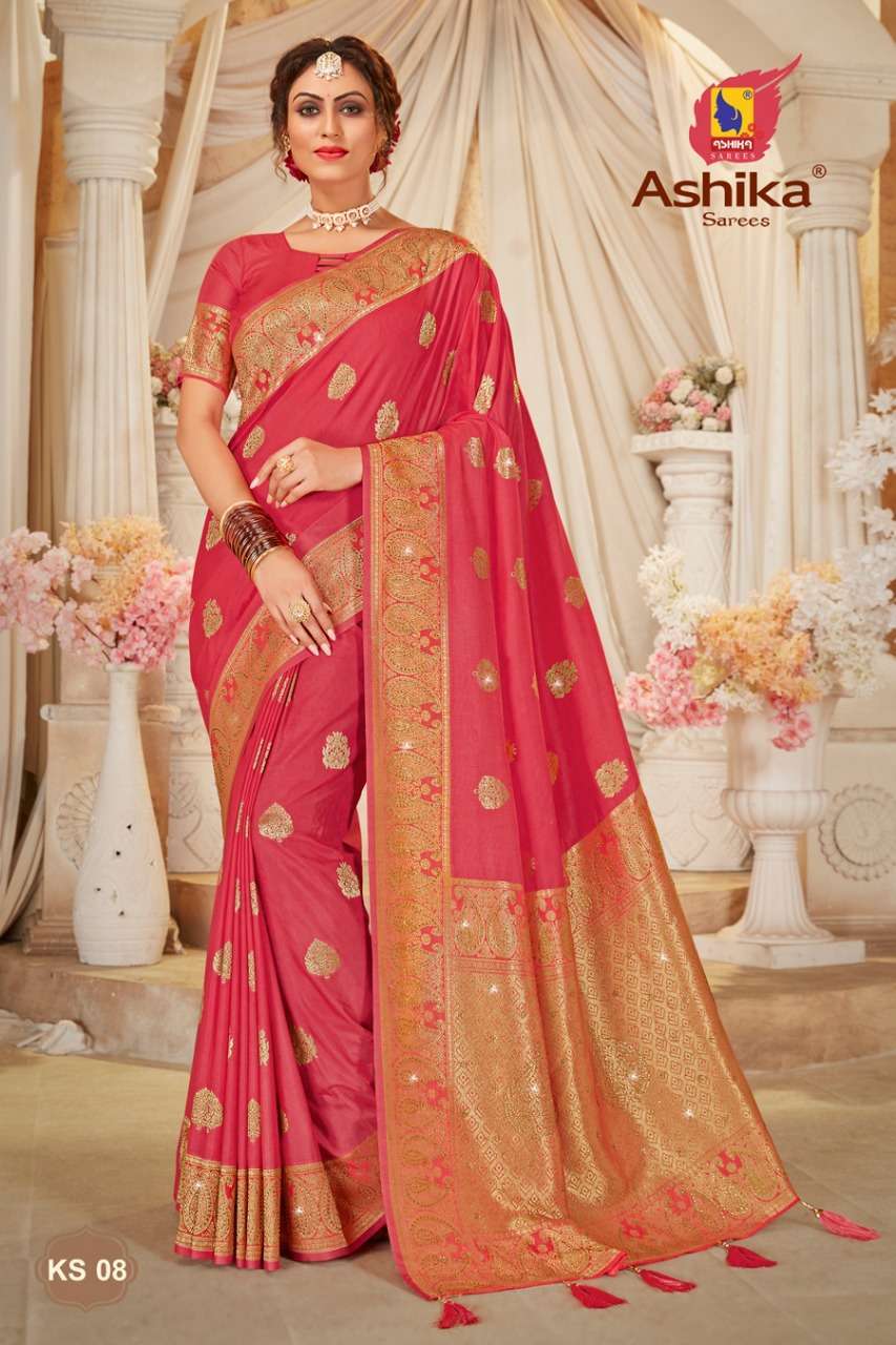 ashika sarees karthik silk series 01-08 Ultra Soft Silk saree With Swaroski work