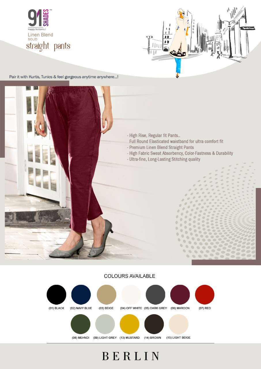 BERLIN BY 91SHADES COTTON LINEN STRAIGHT WOMEN PANT COLLECTION
