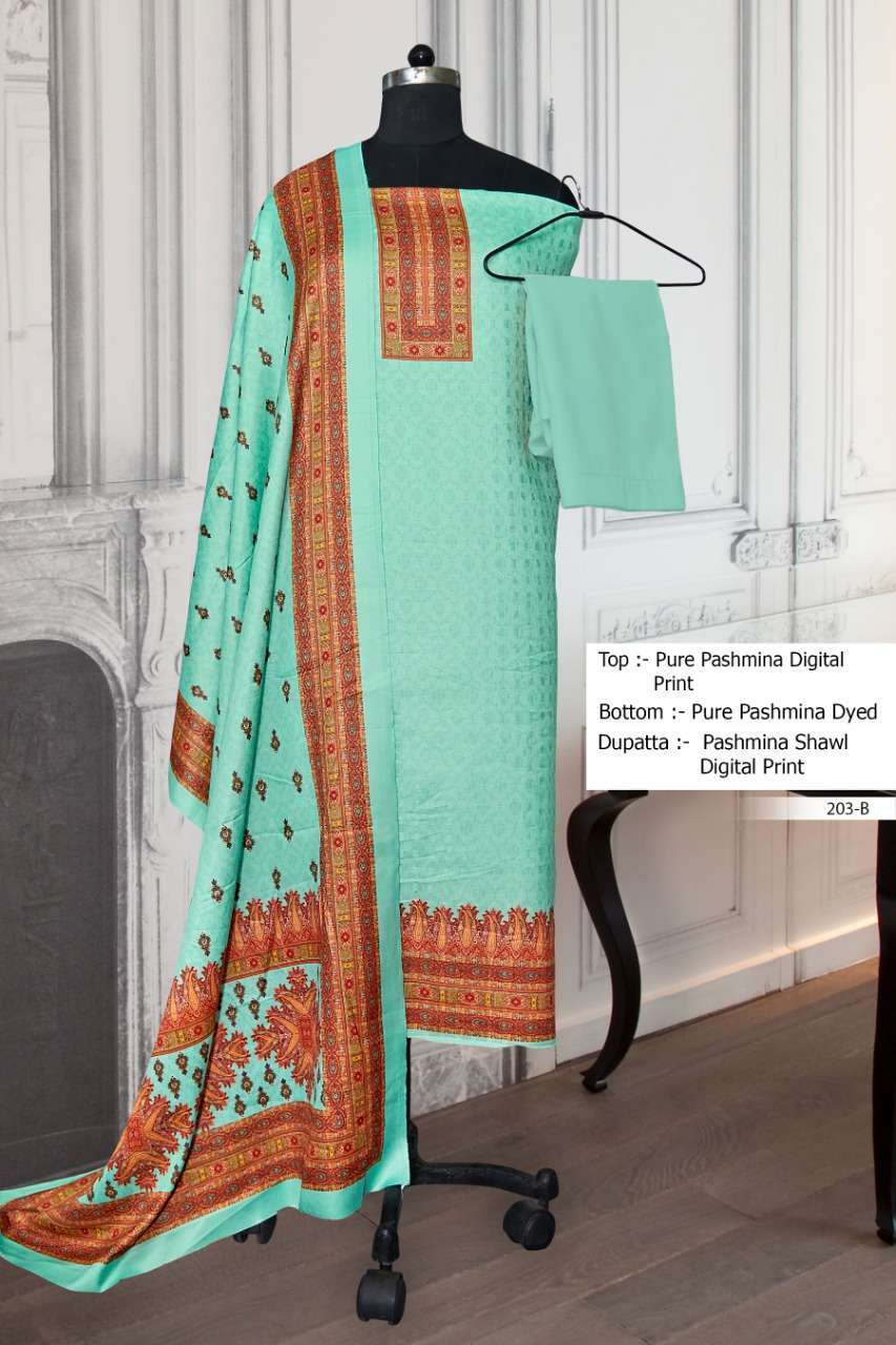 bipson d no 203 Woollen Pashmina Digital Print with Button suit