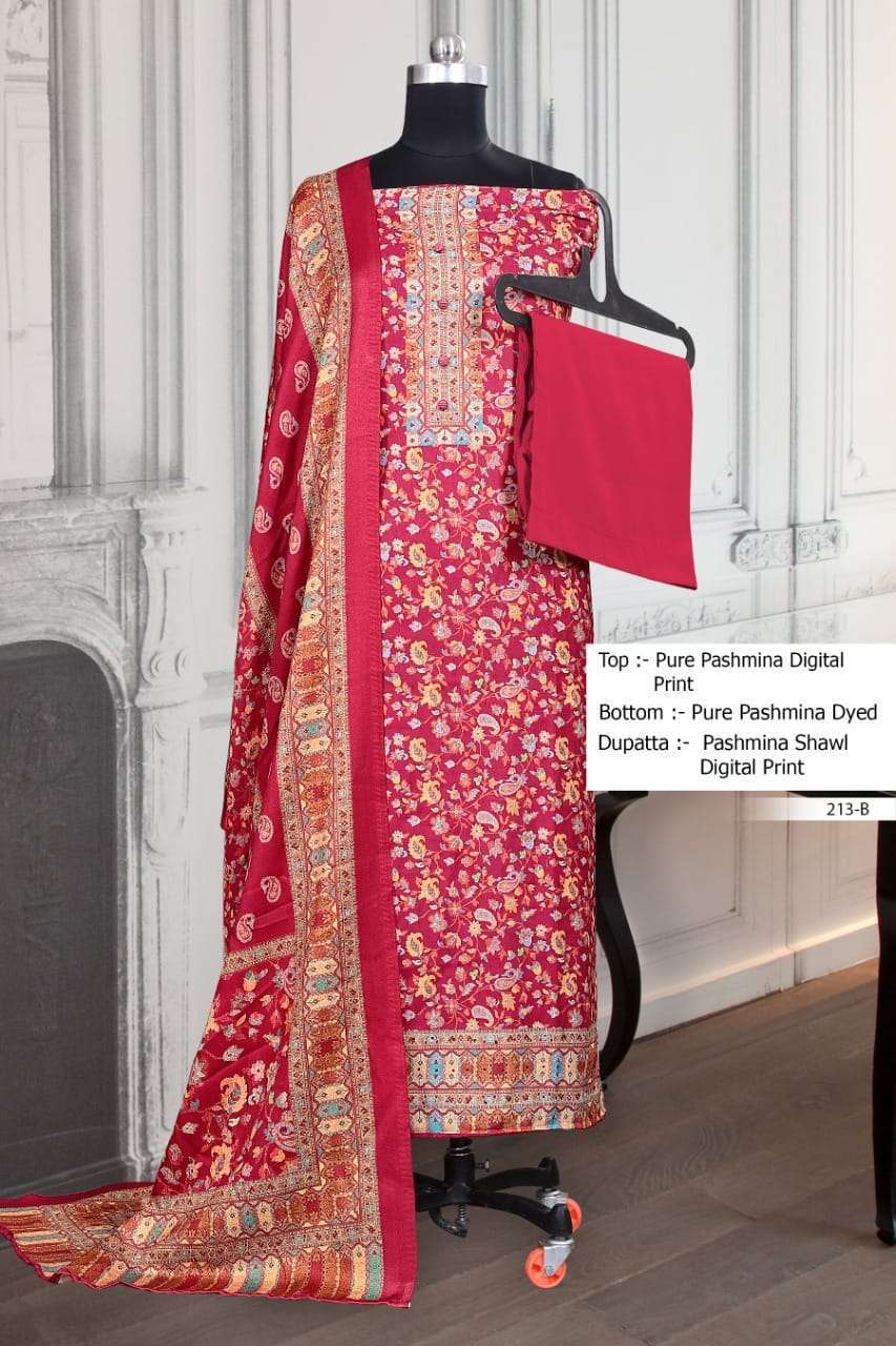 bipson d no 213 Woolen Pashmina Digital Print with Button suit