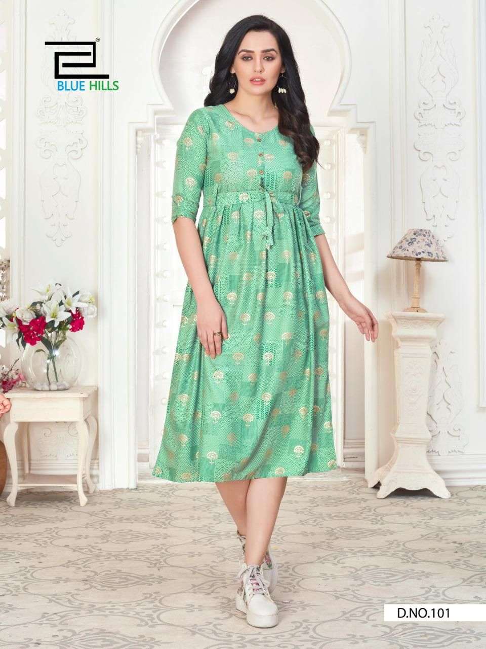 BLUE HILLS FANTASTIC-4 DESIGNER 14 KG RAYON PRINT KURTI 