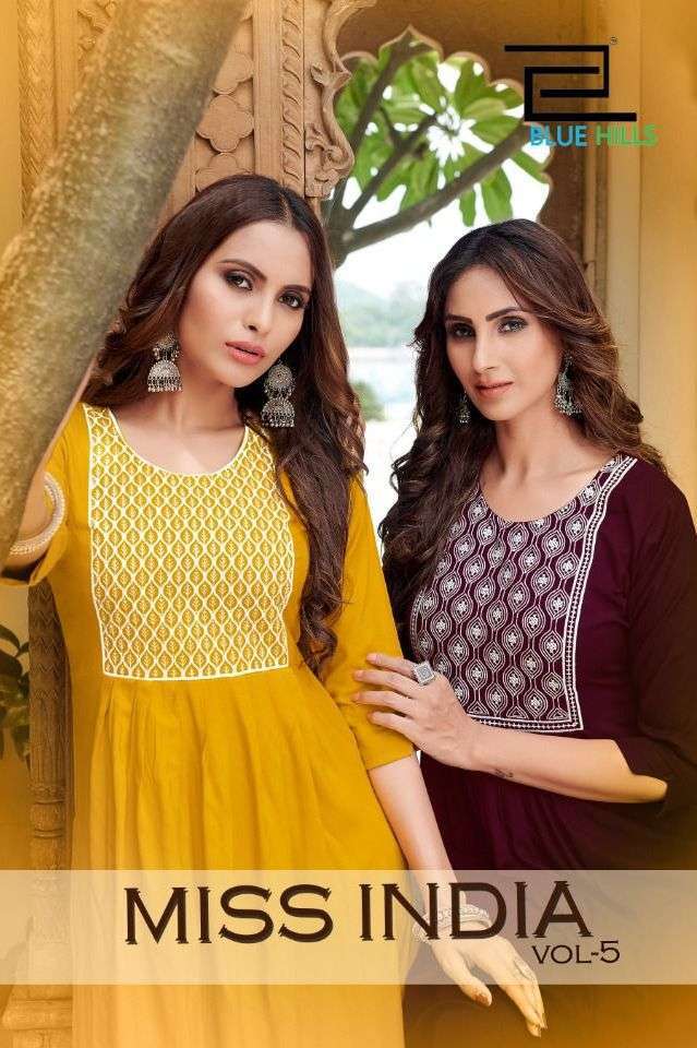 blue hills miss india vol 5 series 501-508 14 kg rayon kurti 