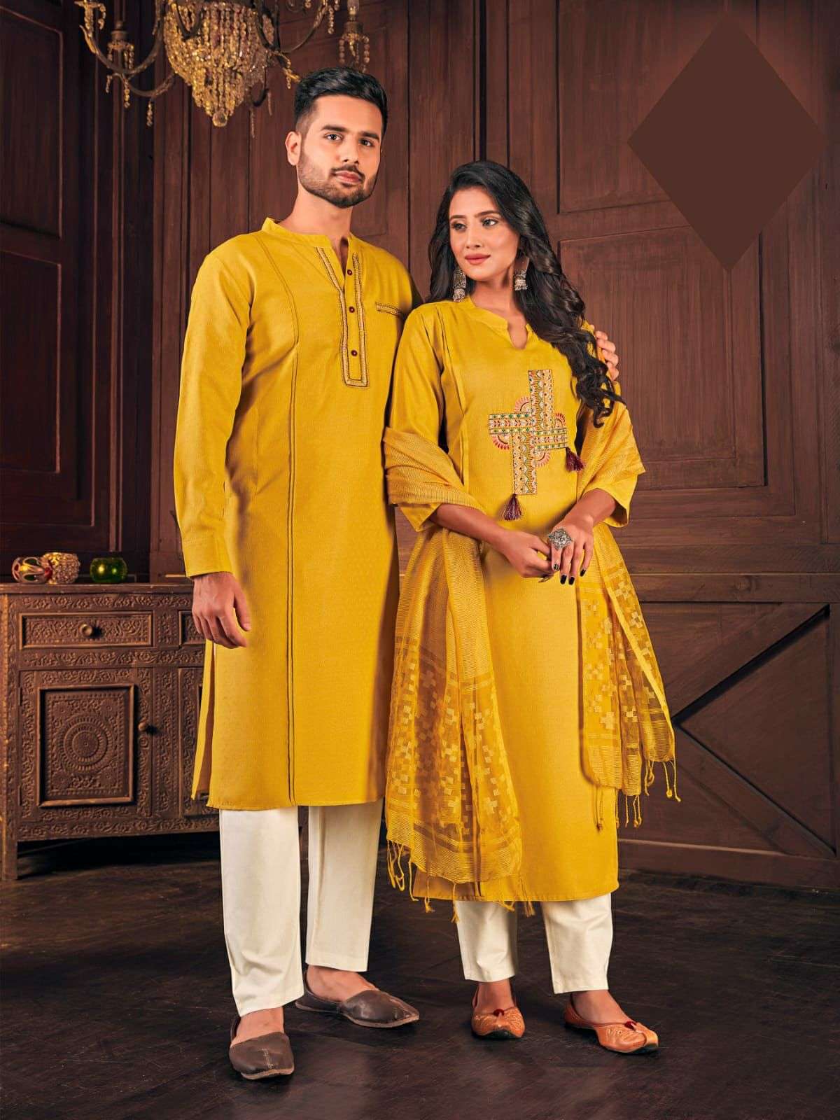 COUPLE GOALS 2.0 DESIGNER FANCY COTTON WEAVING COUPLE SUITS