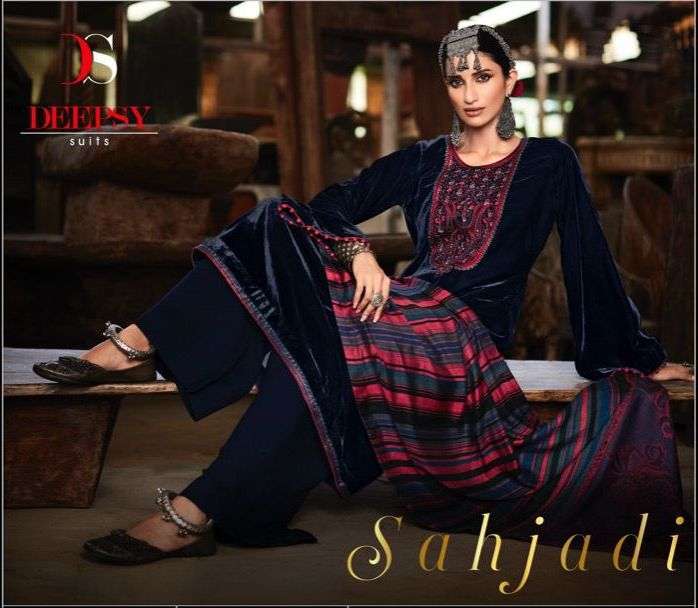 deepsy suits sahjadi series 11401-11406 pure velvet with embroidery suit 