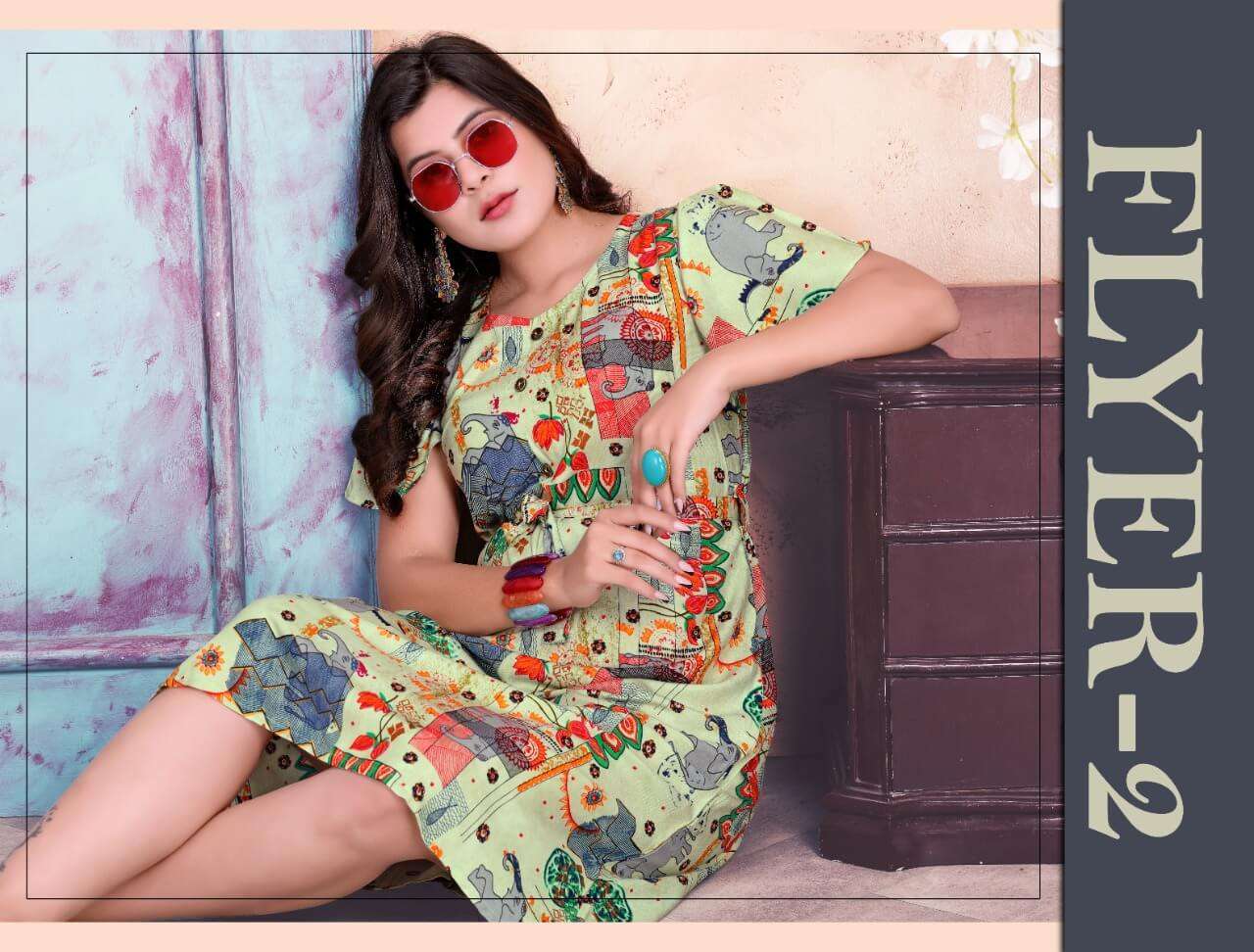 flyer-2 series 301-308 140 gm Bombay heavy rayon print kurti