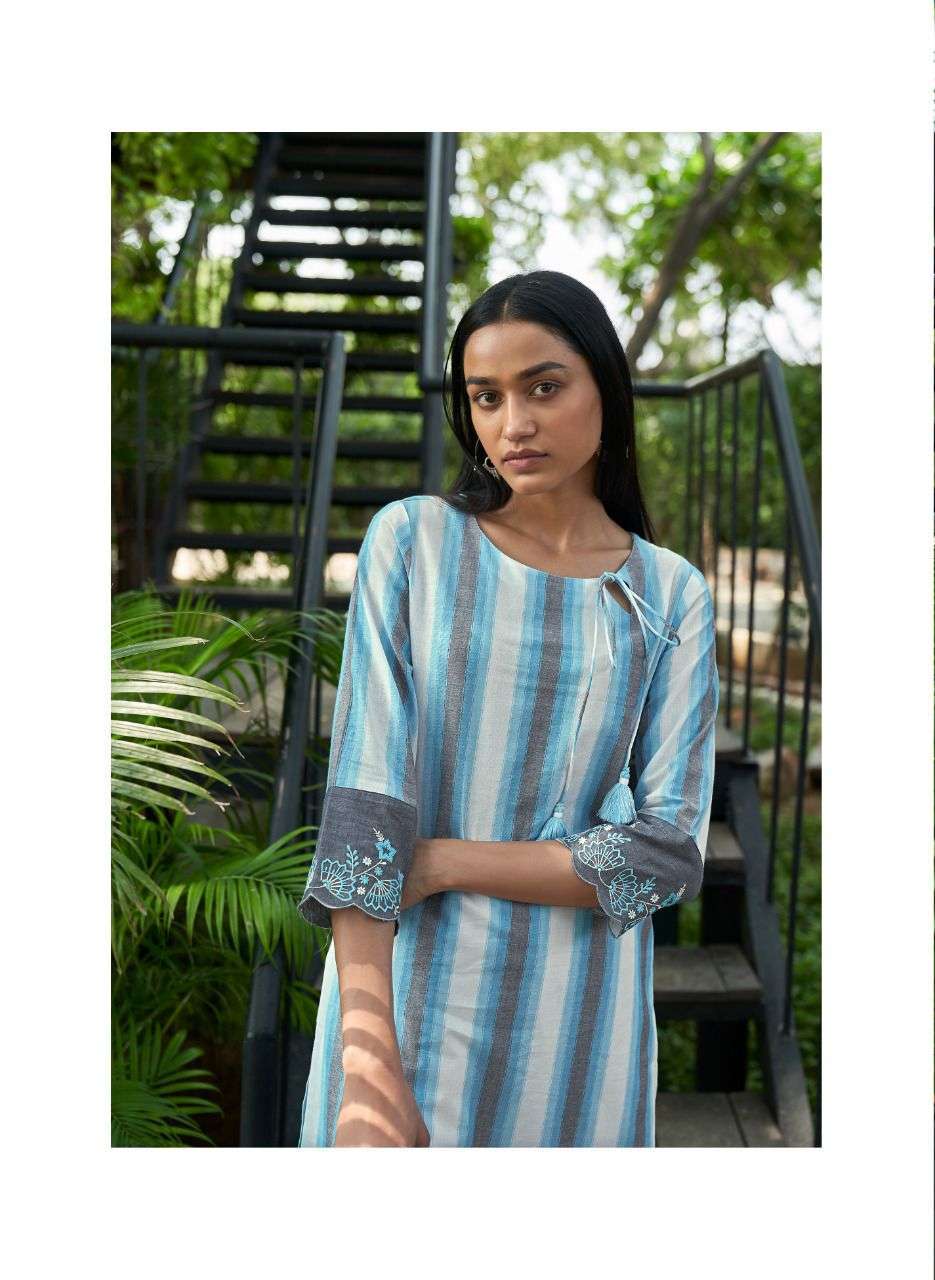 four button breeze vol 5 series 4011-4014 pure cotton weaving stripes kurti