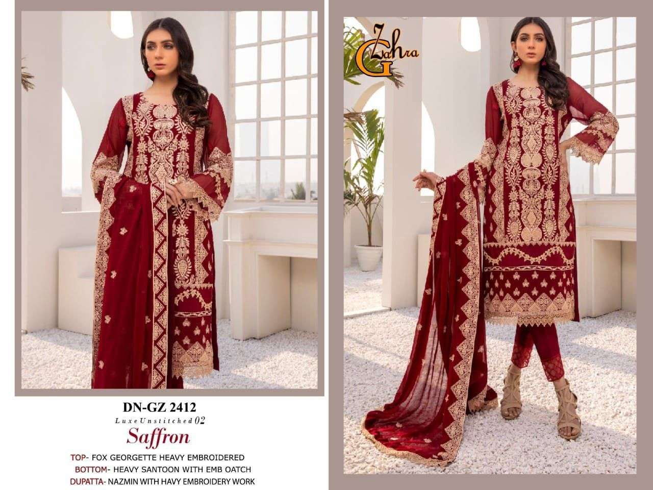 G-ZAHRA BLACK DAISY & SAFFRON 2412 DESIGNER GEORGETTE SUIT 