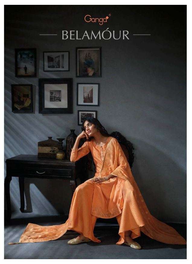  ganga belamour habutai silk with embroidery handwork suits