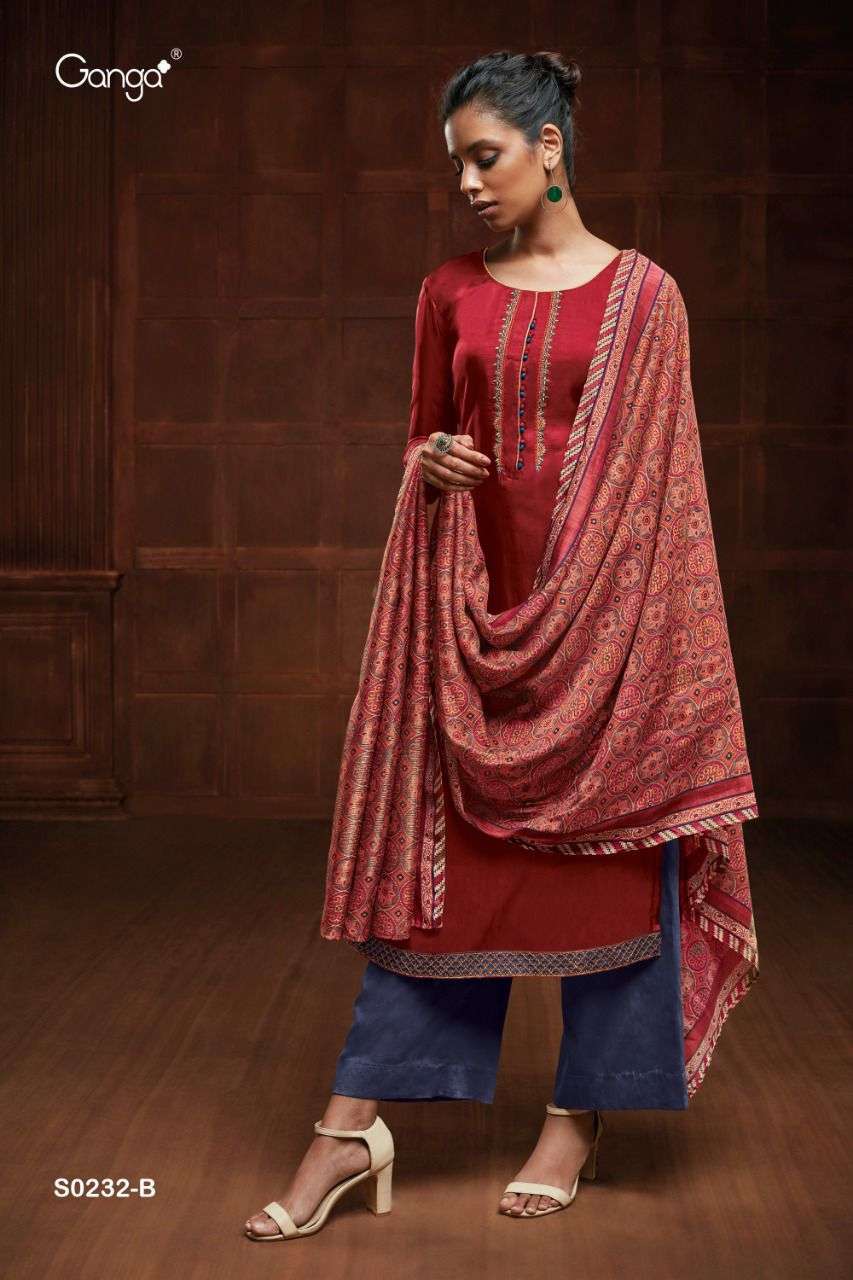 ganga eveleen 232 series Silk Solid With Embroidery suit