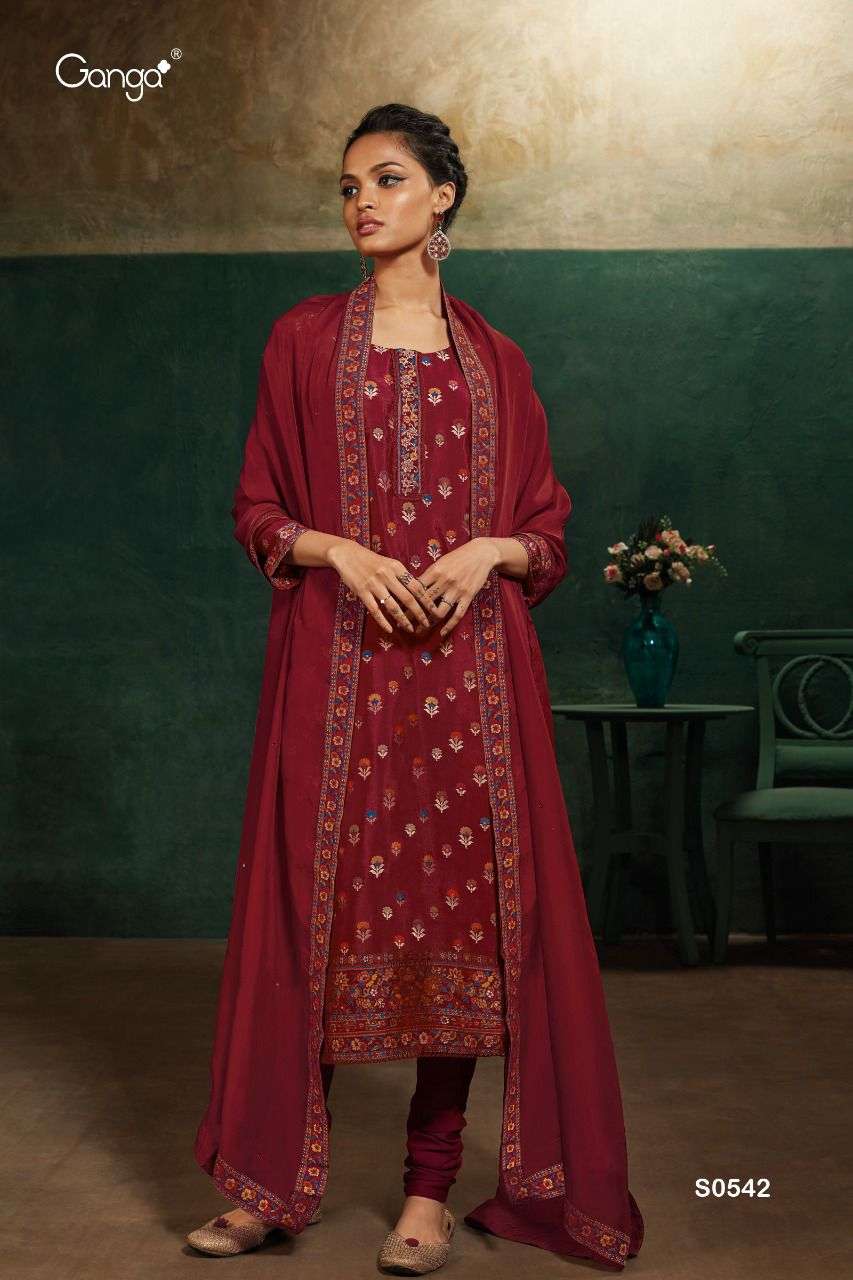 ganga mahira 544 bemberg organza silk satin suit with handwork