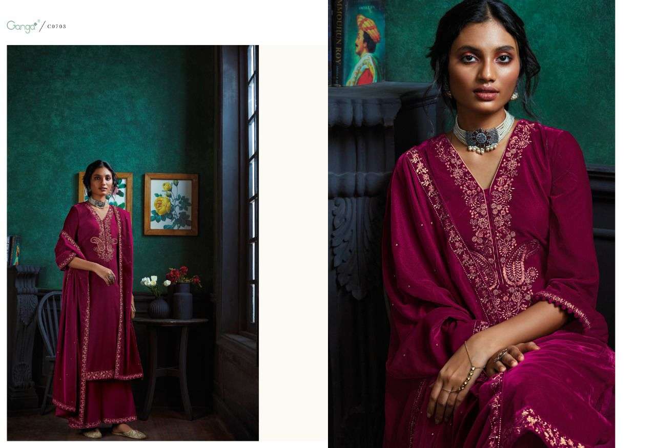 ganga qurb series 702-707 premium velet with embroidery suit 