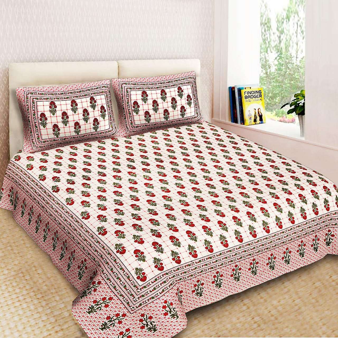 GANGAUR PURE COTTON KING SIZE DOUBLE BEDSHEETS WITH 2 PILLOW COVER AT BEST RATES