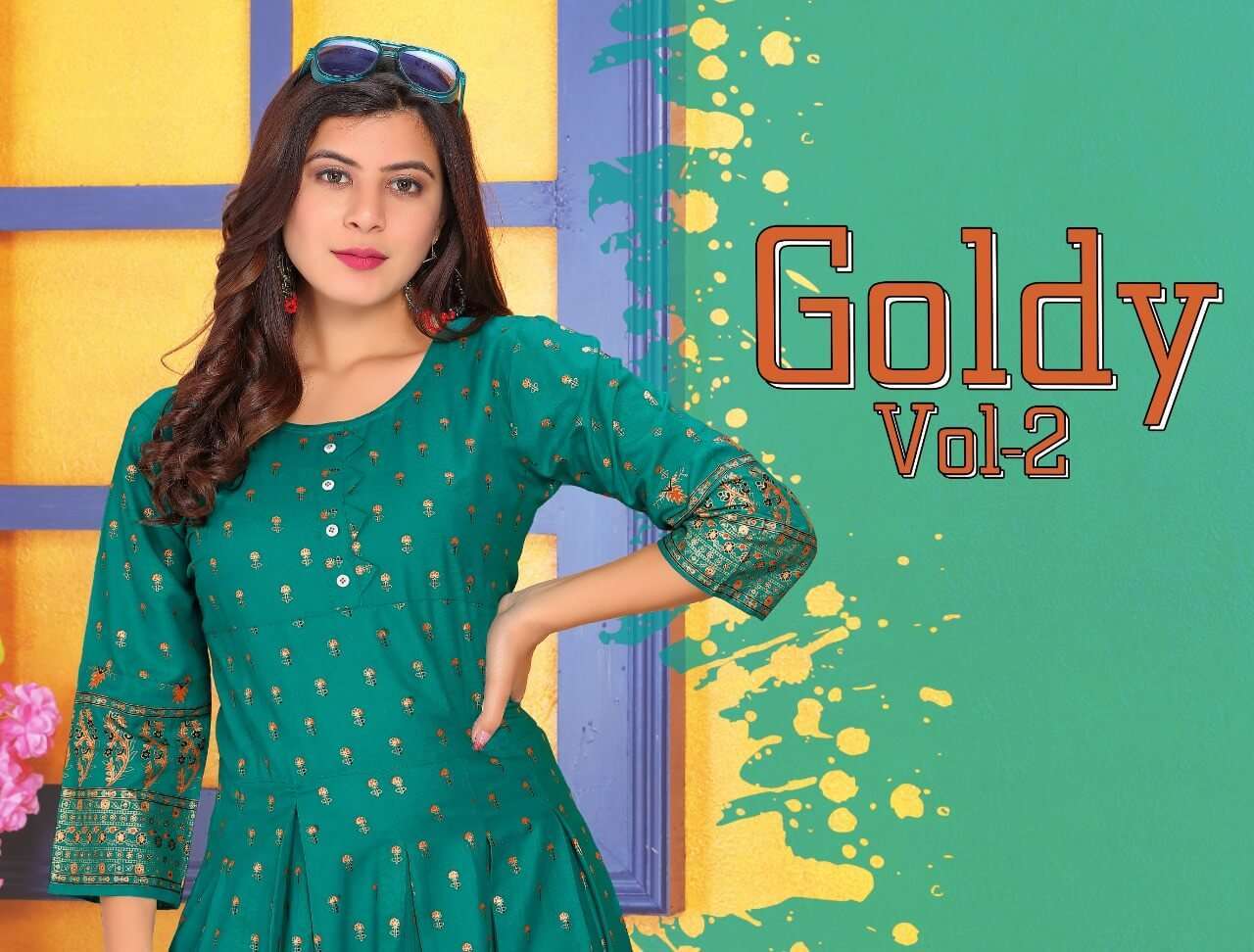 goldy vol 2 series 601-608 17 kg rayon embroidery kurti 