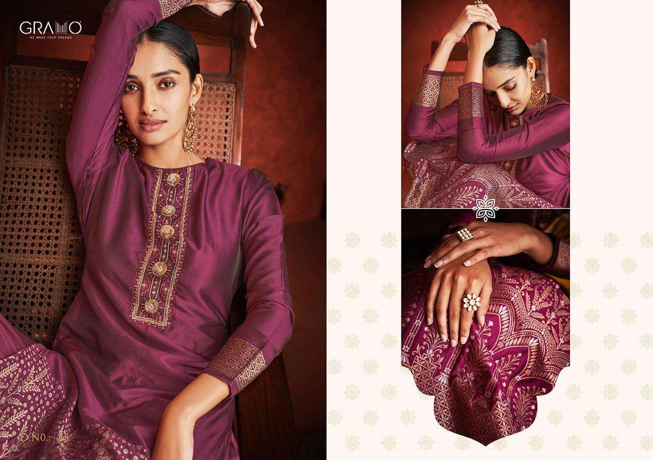 gramo nusrat vol 1 series 81-86 Jacquard silk with embroidery suit