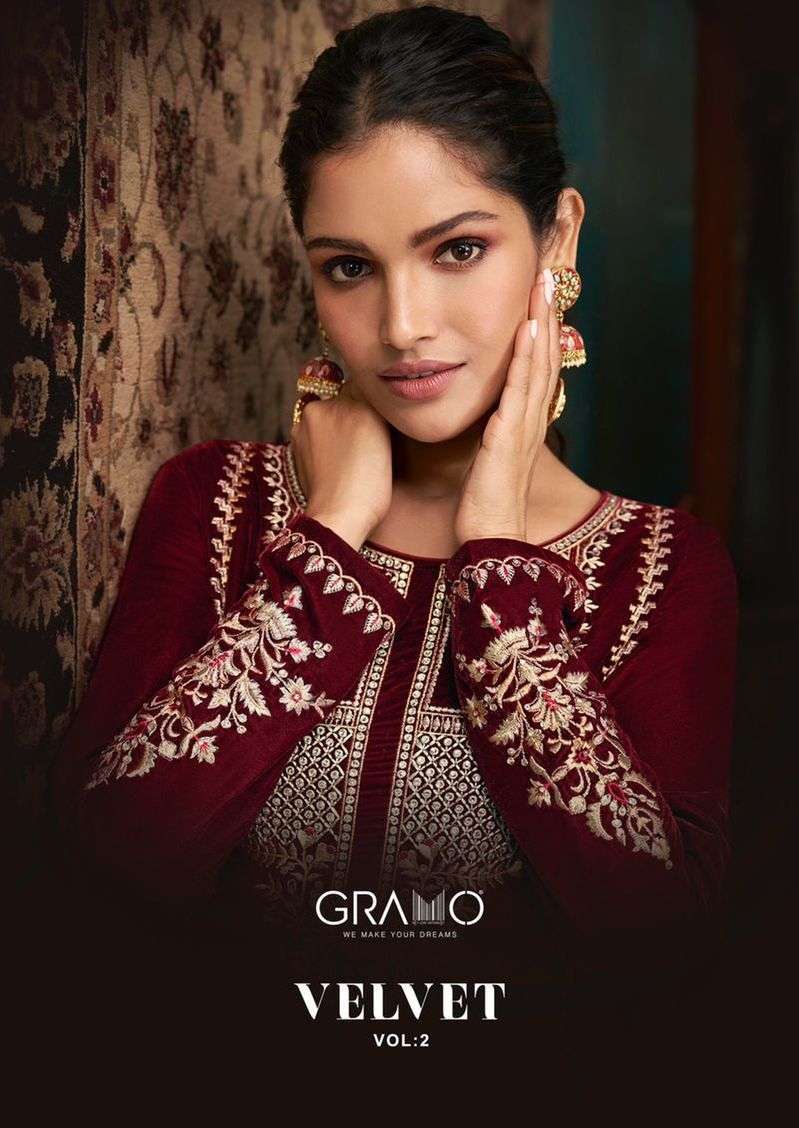 gramo velvet vol 2 series 101-104 pure velvet with with inner stich with  work with additional touch suit