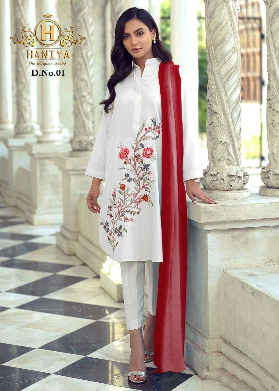 HANIYA STUDIO PRESENT D NO 1 COTTON SATIN READYMADE PAKISTANI SUITS