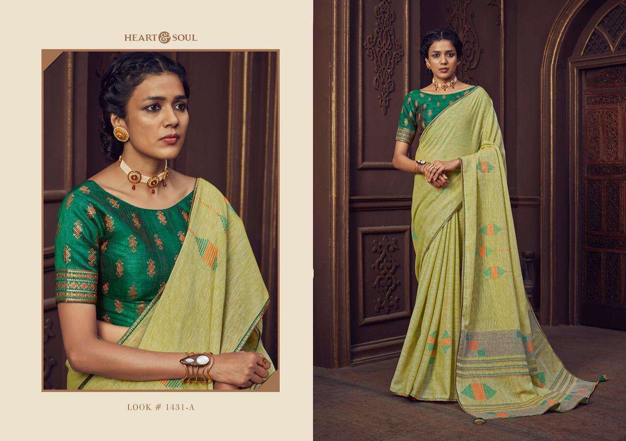 heart & soul series 1431-1433 Liken Thread work saree with Ready stitch Blouse