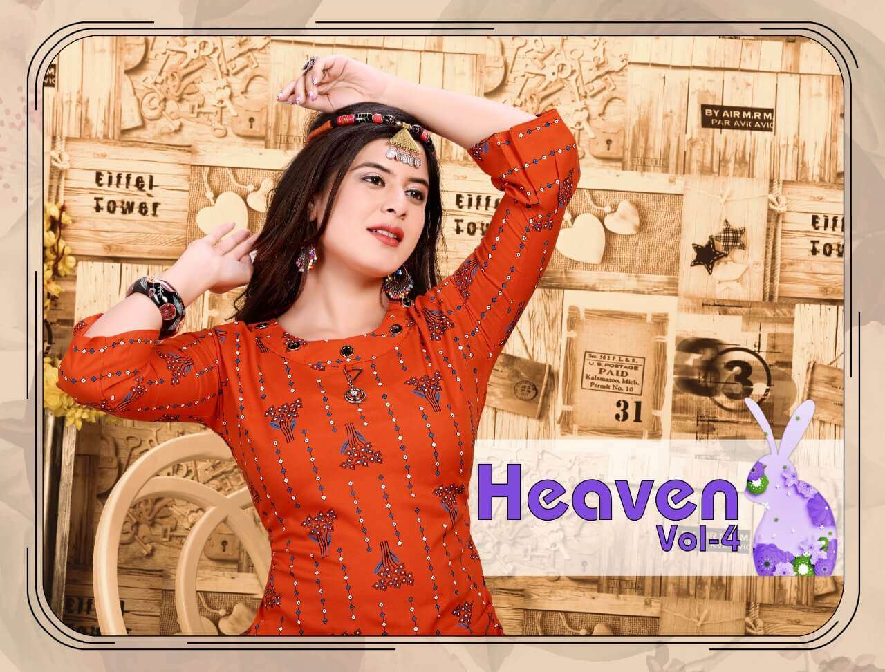 heaven vol 4 series 4001-4010 17 kg rayon heavy print kurti