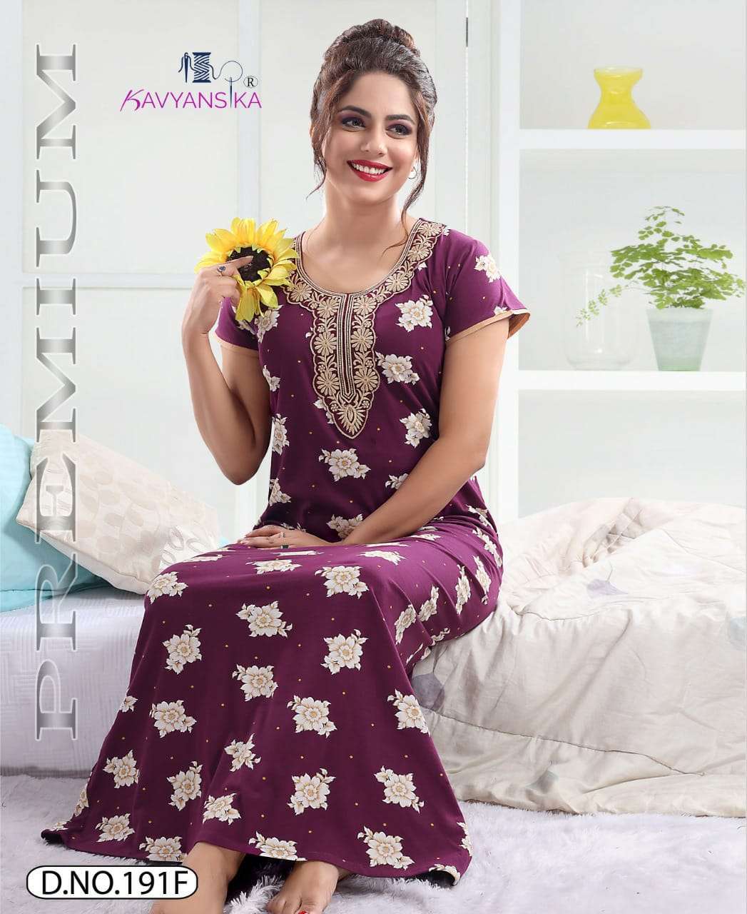 kavyansika vol 191 embroidery cotton hosiery night gown 