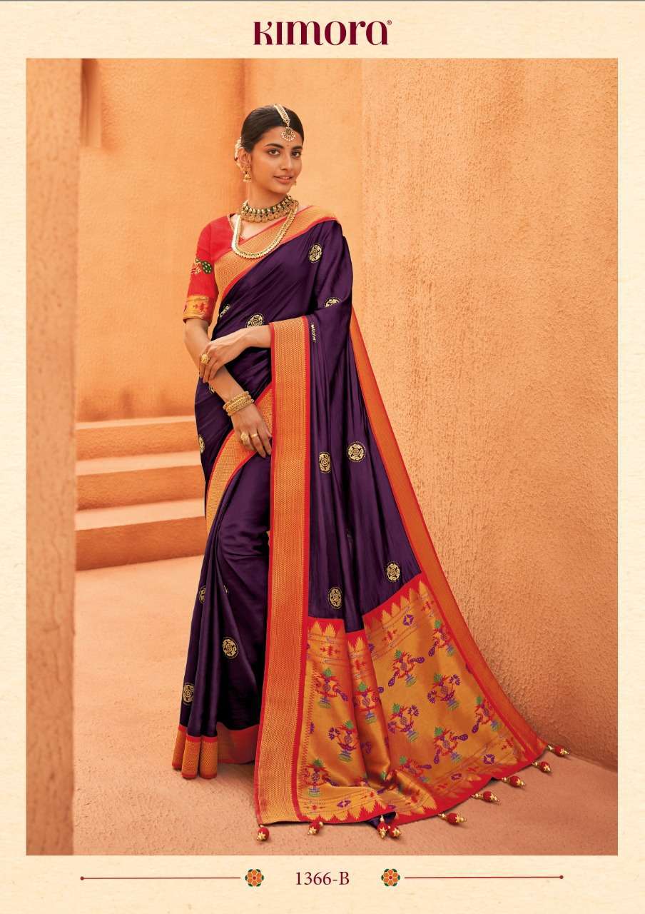 KIMORA FASHION SUNHERI 1366 COLORS EXCLUSIVE SILK SAREE FOR FESTIVE COLLECTION