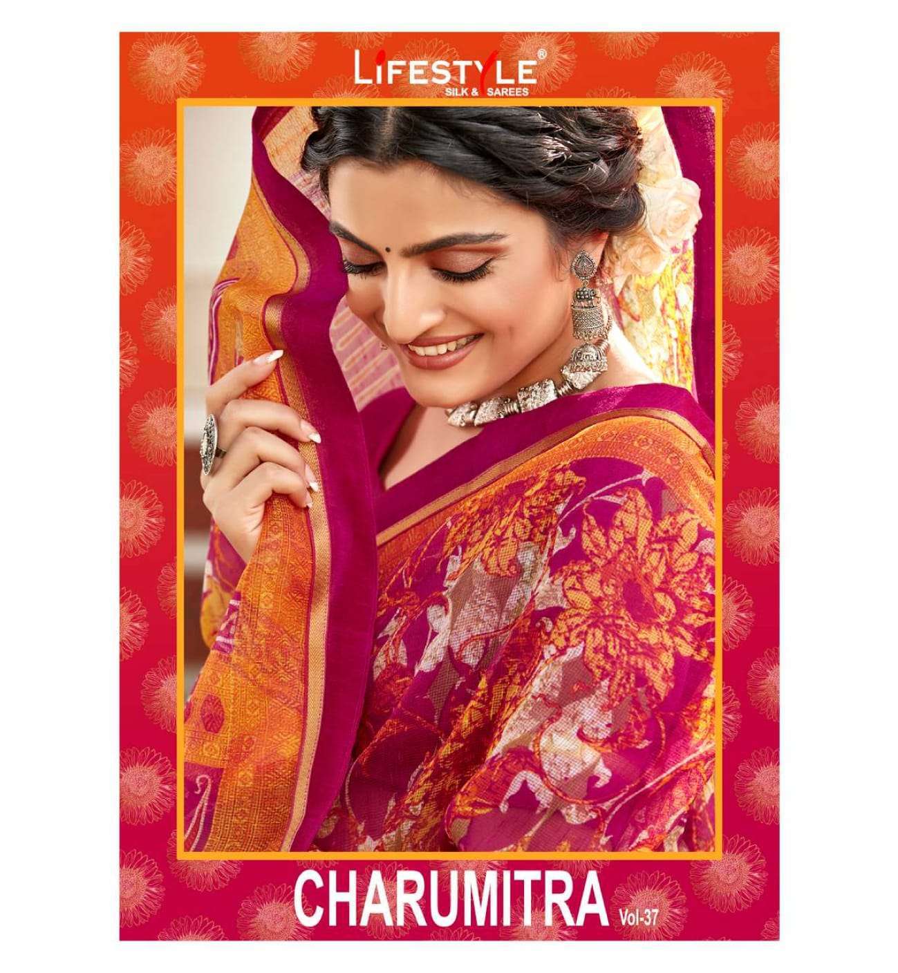 lifestyle charu mitra vol 37 series 75801-75812 rajjo net cotton saree