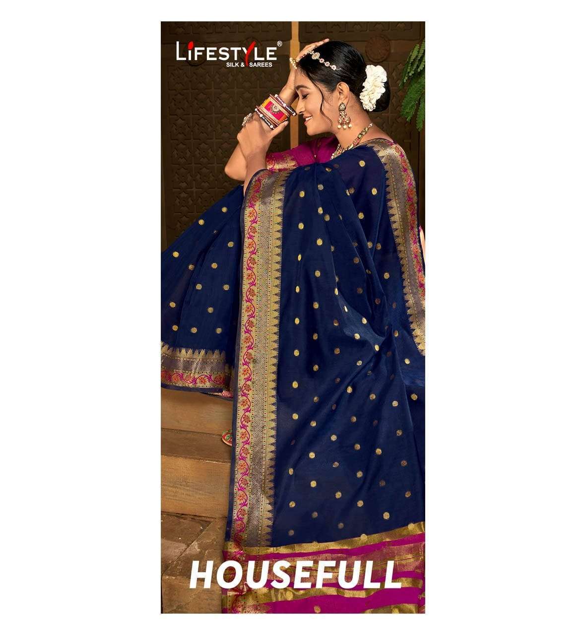 lifestyle housefull series 75741-75746 chanderi meenakari butta border chit pallu saree