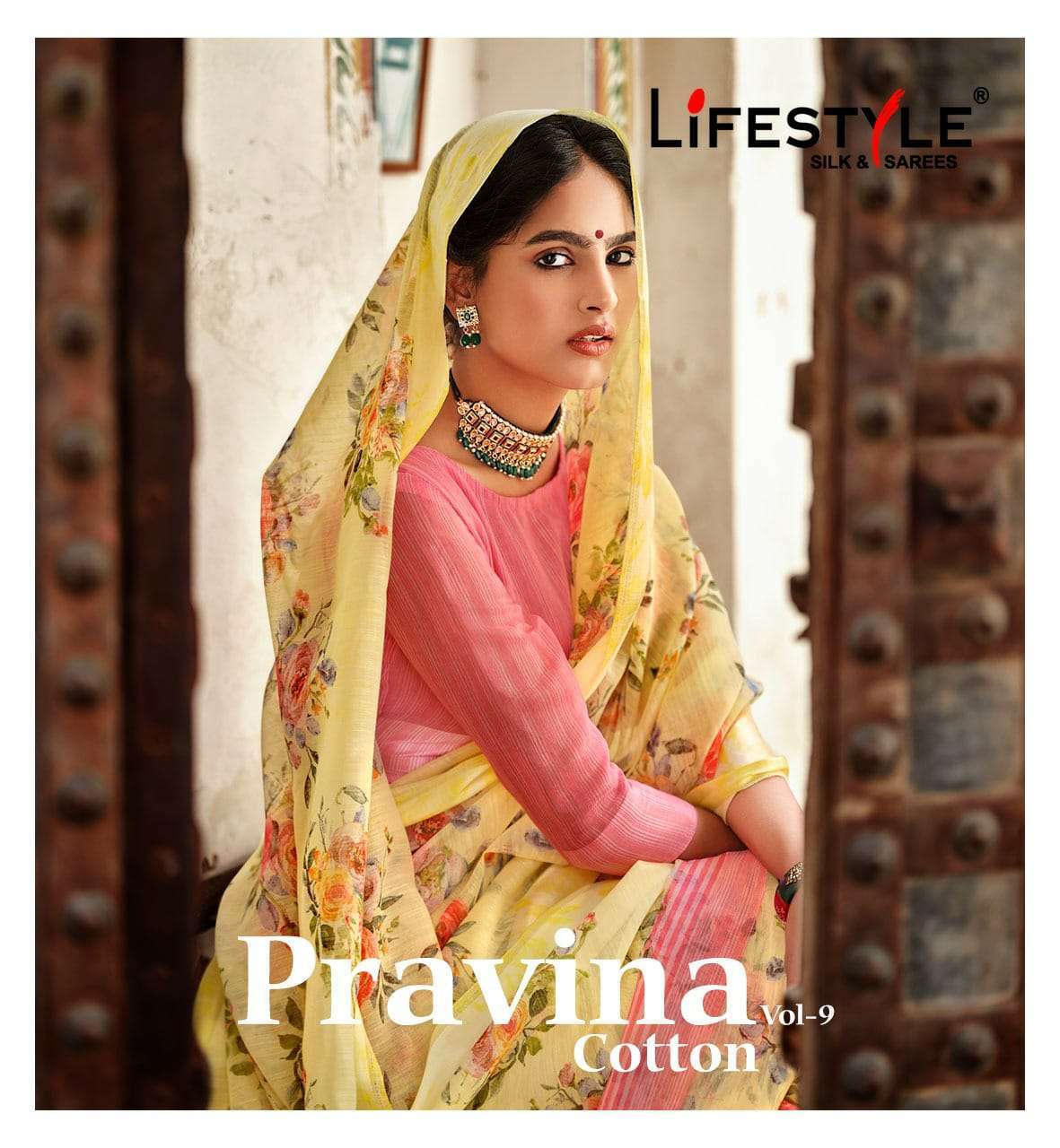 lifestyle pravina cotton vol 9 series 75481-75492 linen fancy cotton print saree