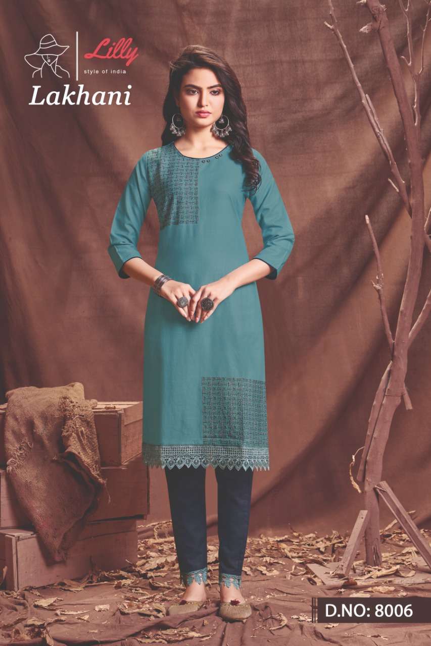 lilly lakhani series 8001-8006 Bitalian viscous cotton With Embroidery kurti