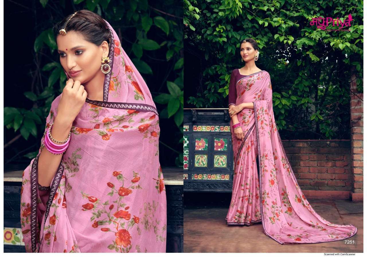 MADHUPRIYA LAUNCH RAJNIGANDHA CHIFFON WITH FANCY FLOWER PRINT SAREE COLLECTIONS