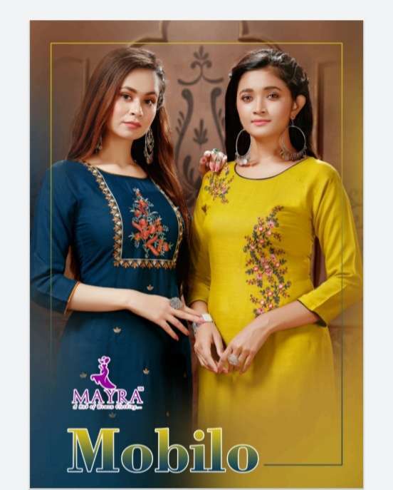 mayra mobilo series 44001-44006 rayon slub kurti with bottom