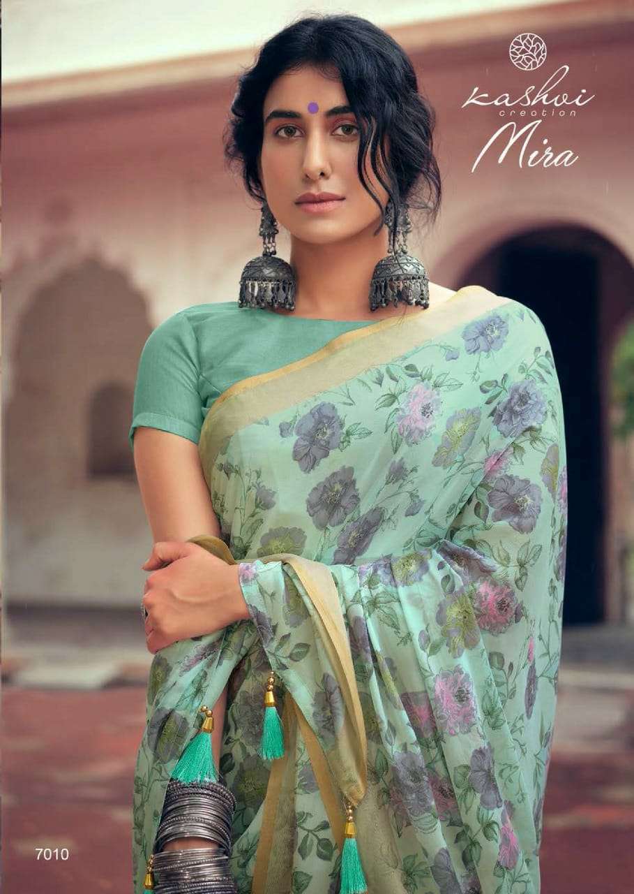 MIRA BY KASHVI CREATION RIM ZIM ZARI BORDER FANCY PRINTED SAREE