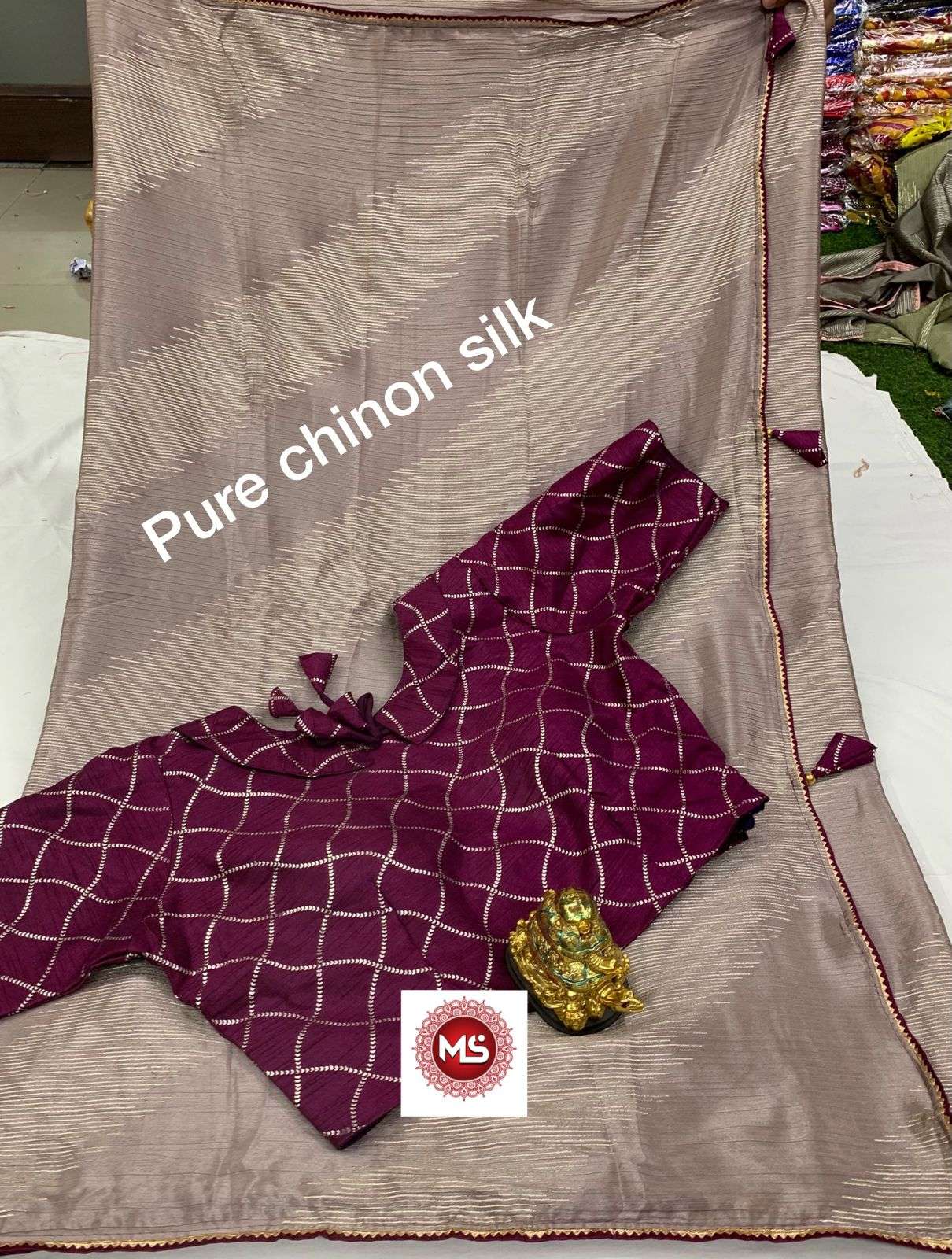 MS BRAND CHINON ZIGZAG DESIGNER HEAVY CHINON SILK SAREE 