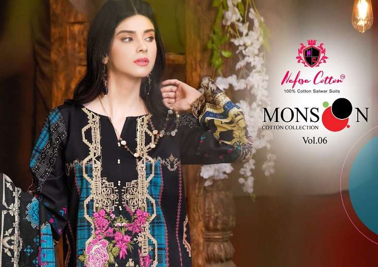 nafisa monsoon vol 6 series 6001-6010 pure cotton suit 