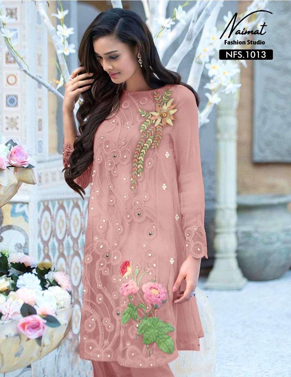 naimat fashion studio nfs-1013 Pure Georgette Tunic Kurti with Glamours Embroidery Work