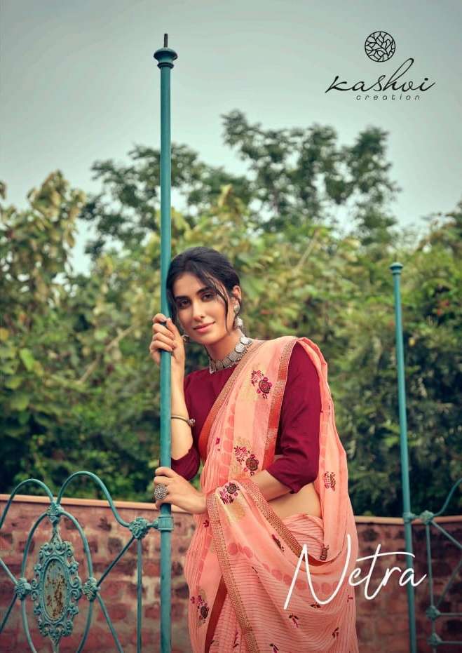 NETRA BY KASHVI CHIFFON FOIL PRINTED SAREE WHOLESALER