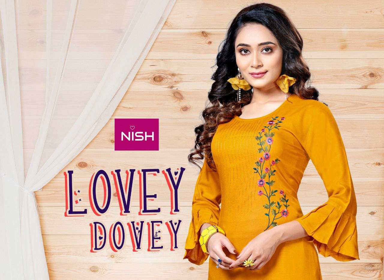nish lovey dovey series 101-106 rayon slub work kurti