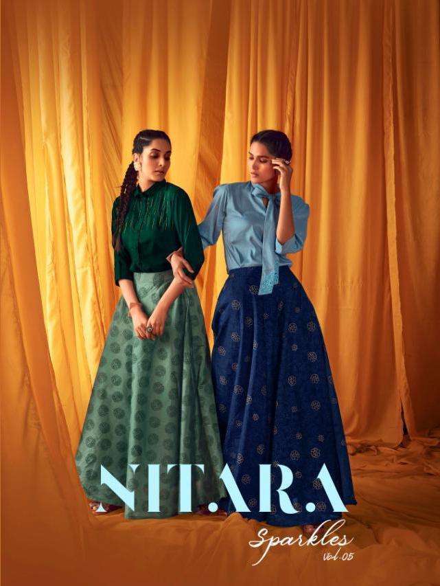nitara sparkles vol 5 series 5501-5506 silk top and chanderi skirt 