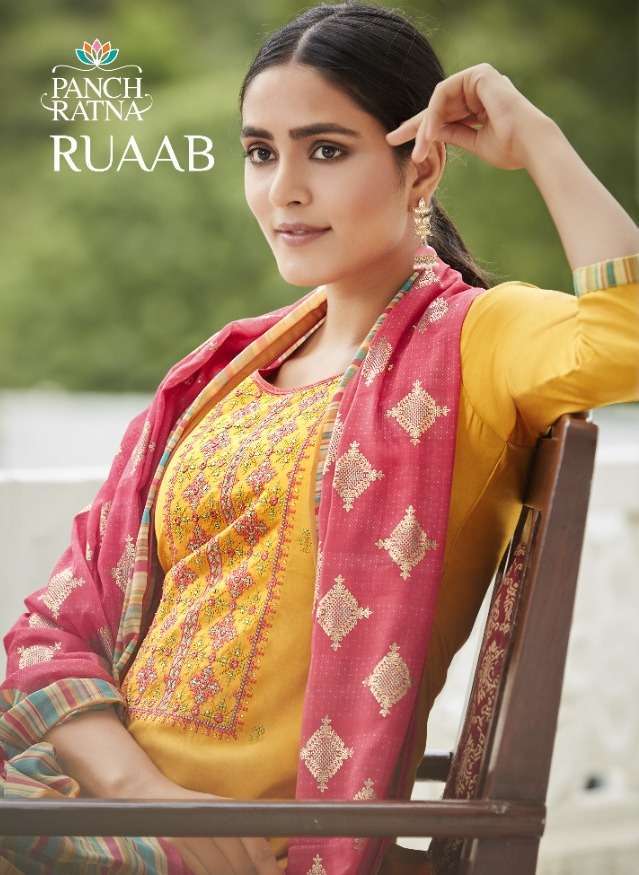 panch ratna ruaab series 11331-11335 cotton satin with diamond suit