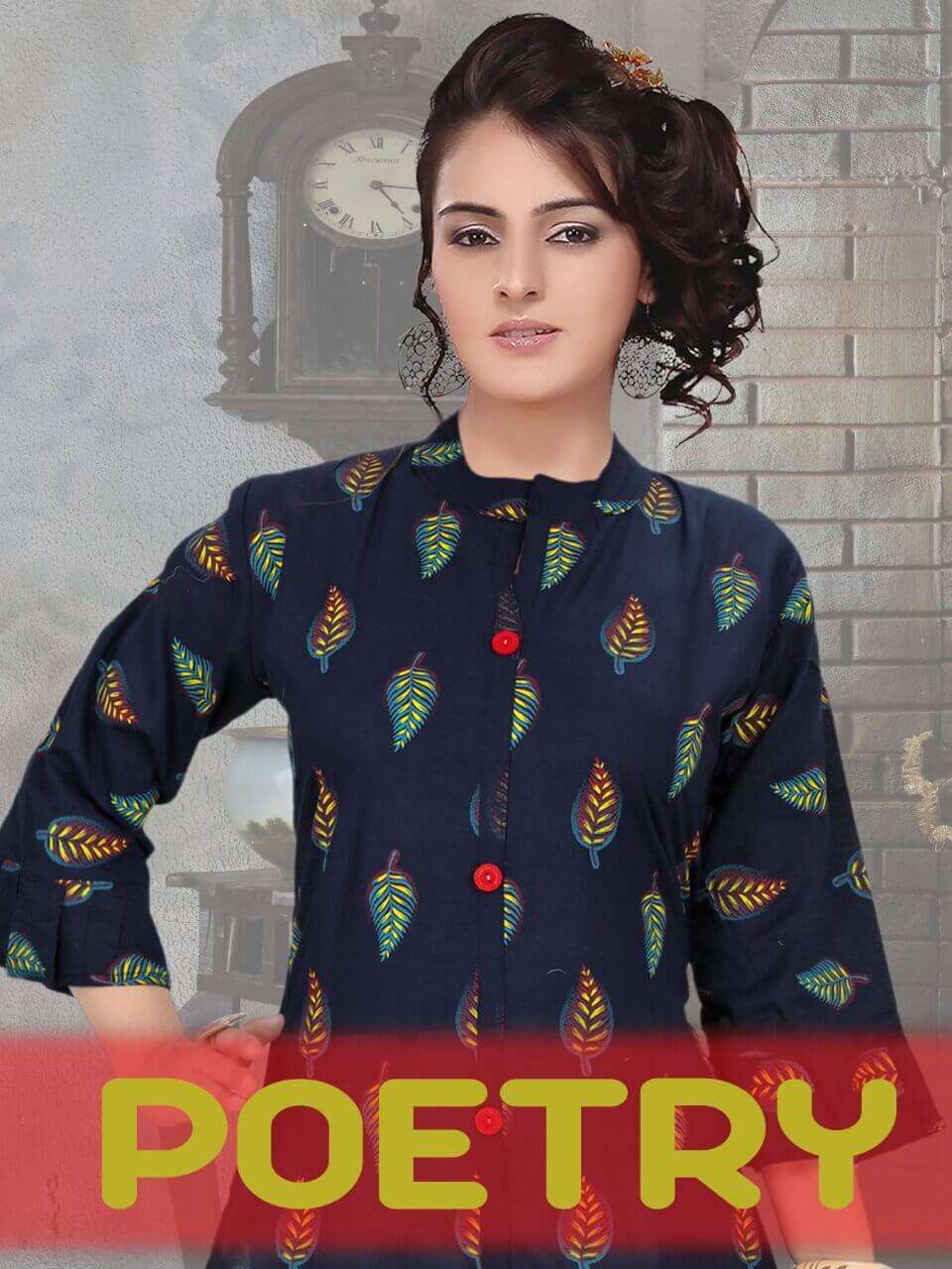 poetry series 1001-1008 cotton print embroidery long straight kurti 