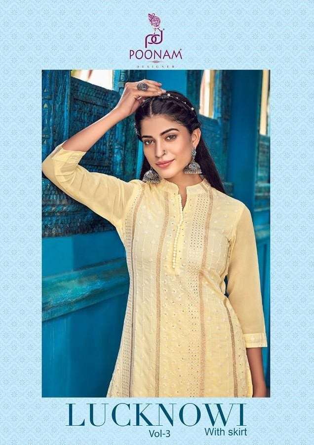 poonam lucknowi vol 3 series 201-206 Pure georgette Lucknowi kurti with bottom