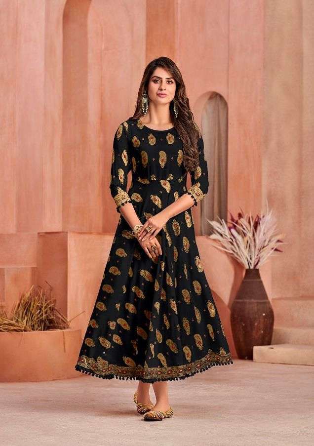 poonam minakari gown series 1001-1008 Pure 14 Kg Rayon print Gown        