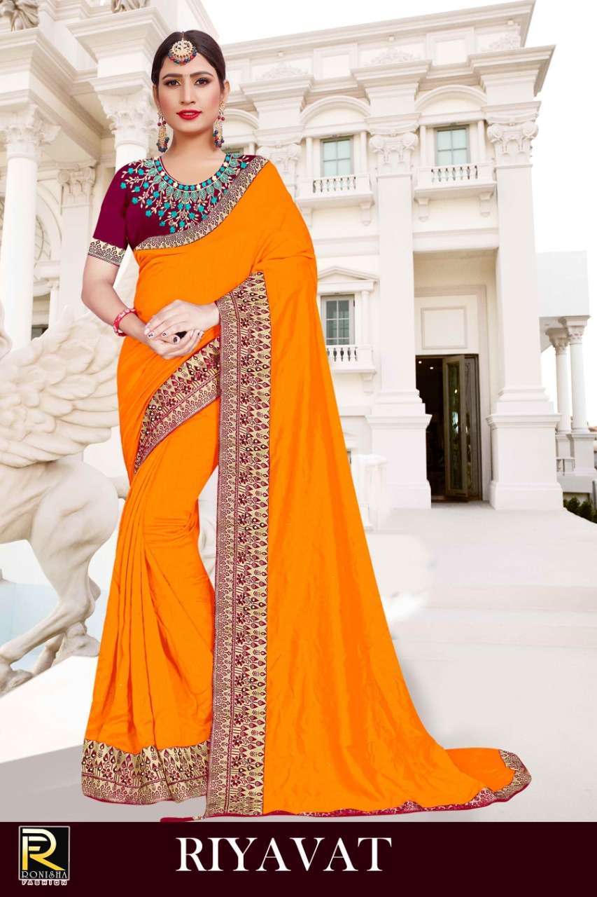 ranjna rivayat Vichitra silk border blouse work saree Collection 