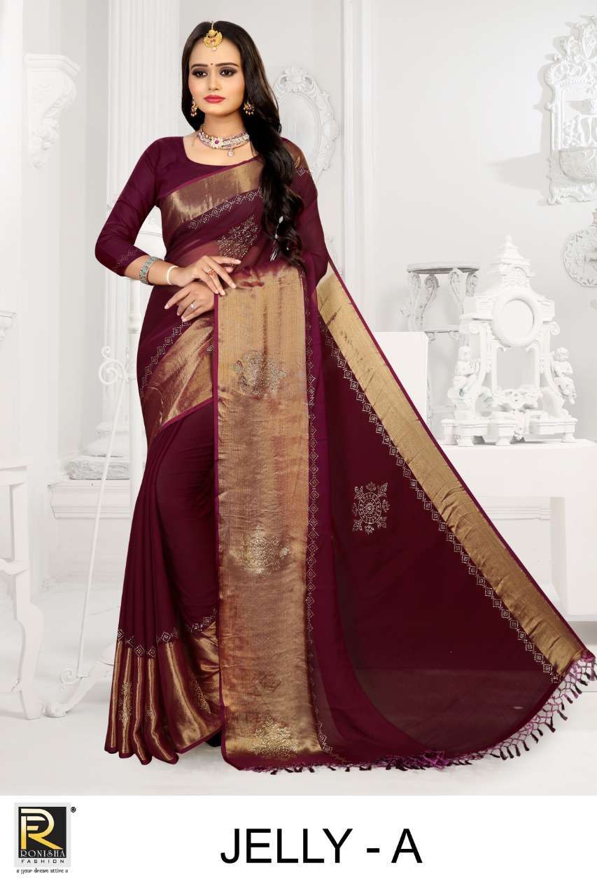 ranjna saree jelly chiffon patta siroski diamond work saree