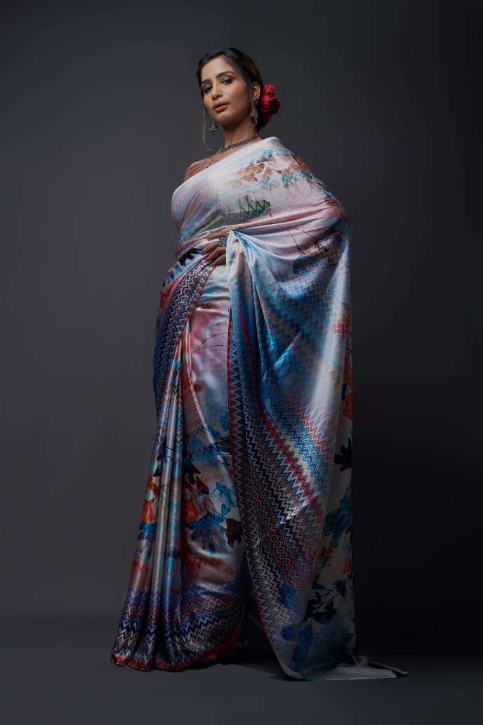 RICHA SILK DESIGNER SATIN CRAPE SAREE WITH DIGITAL PRINT SINGLE AVAILABLE 