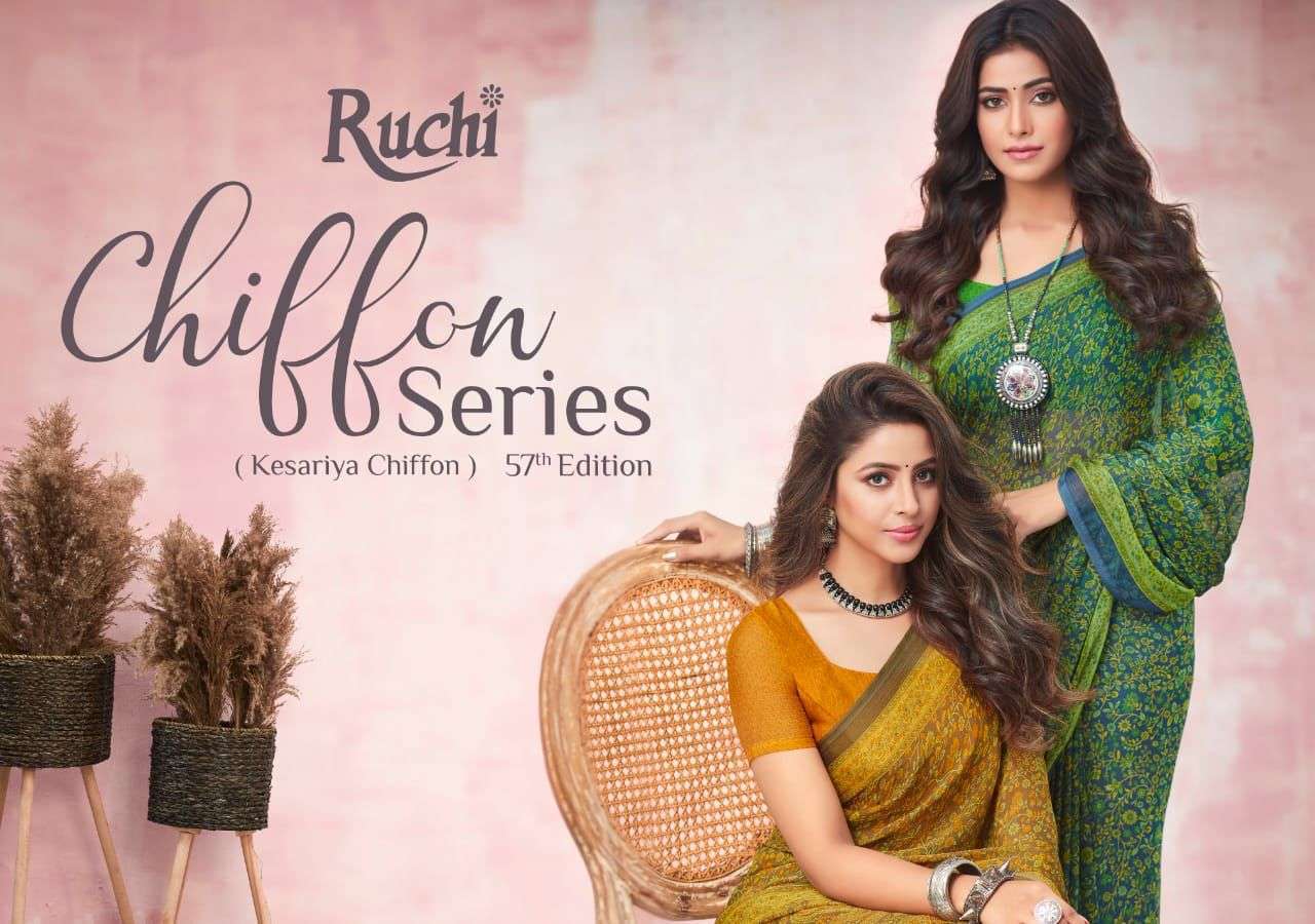 ruchi kesariya chiffon vol 57 series 5701-5705 chiffon saree