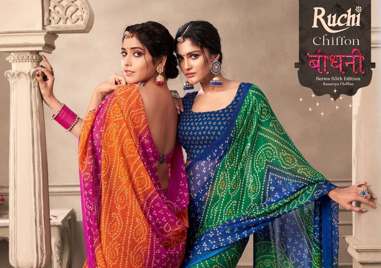 ruchi kesariya chiffon vol 65 series 12001-12005 chiffon saree